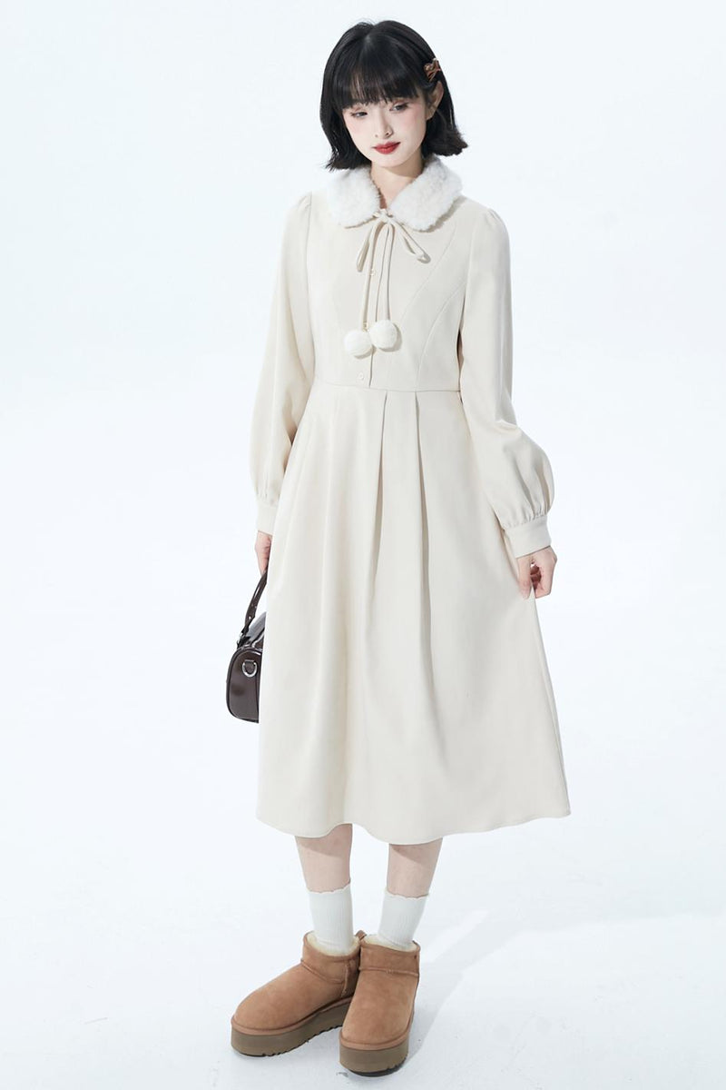 Fur Collar Sweet Retro Dress