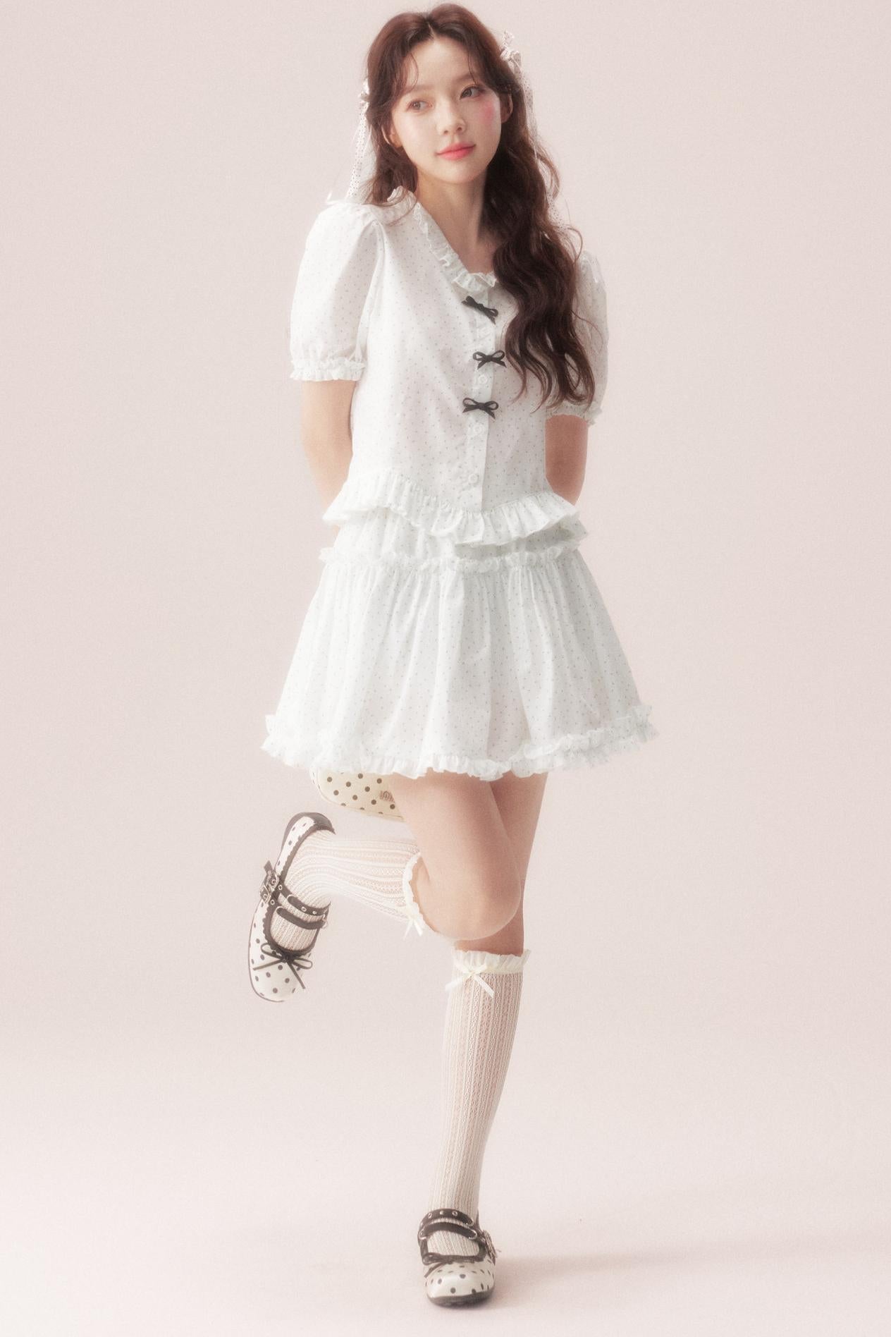 Polka Dot Bow Blouse Suit + Skirt