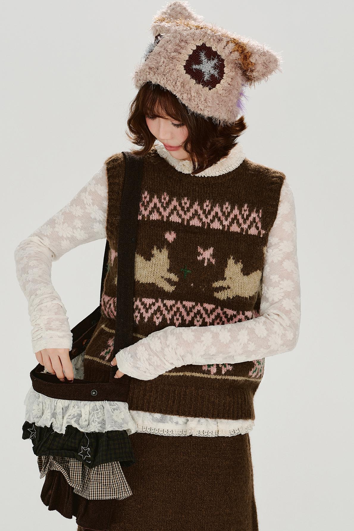 Retro Fair Isle Knit Vest + Skirt