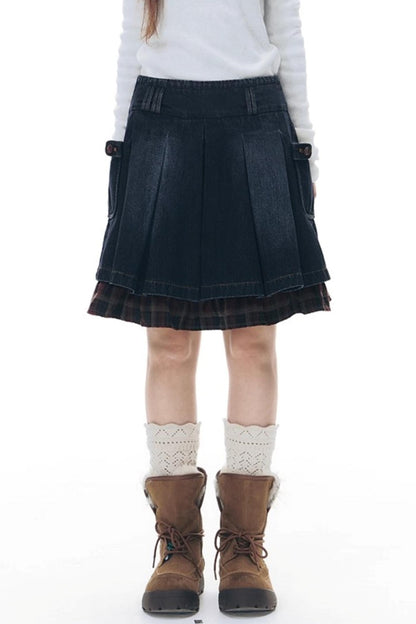 Fur Collar Denim Jacket + Skirt