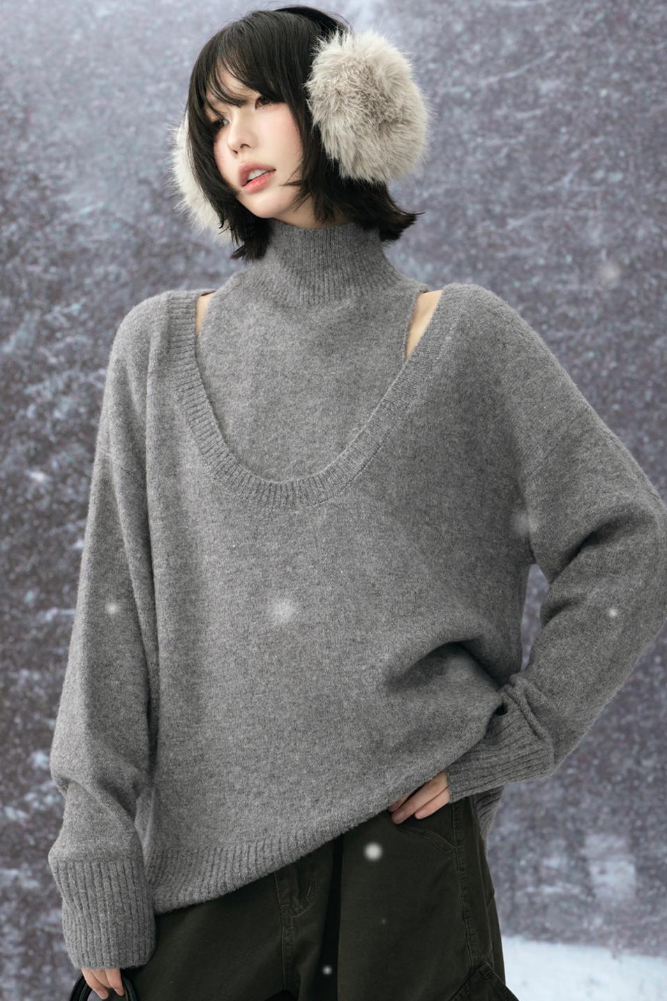 High Neck Layered Style Sweater Set