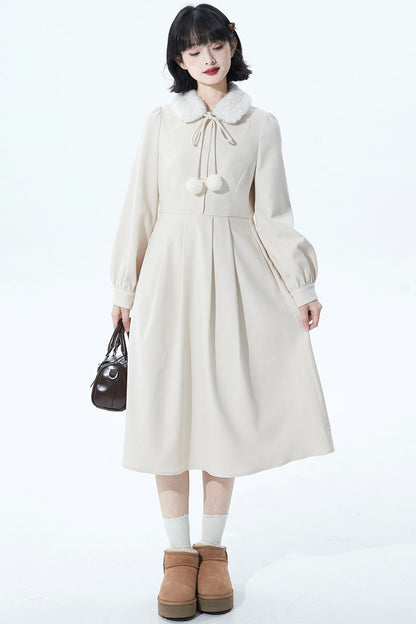 Fur Collar Sweet Retro Dress