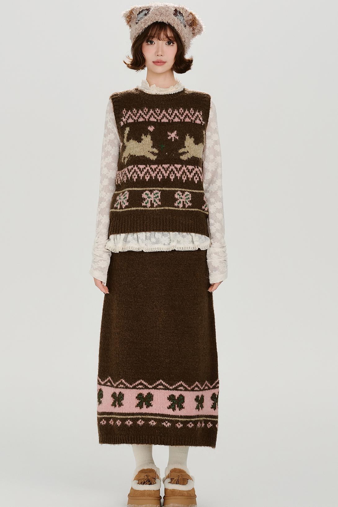Retro Fair Isle Knit Vest + Skirt