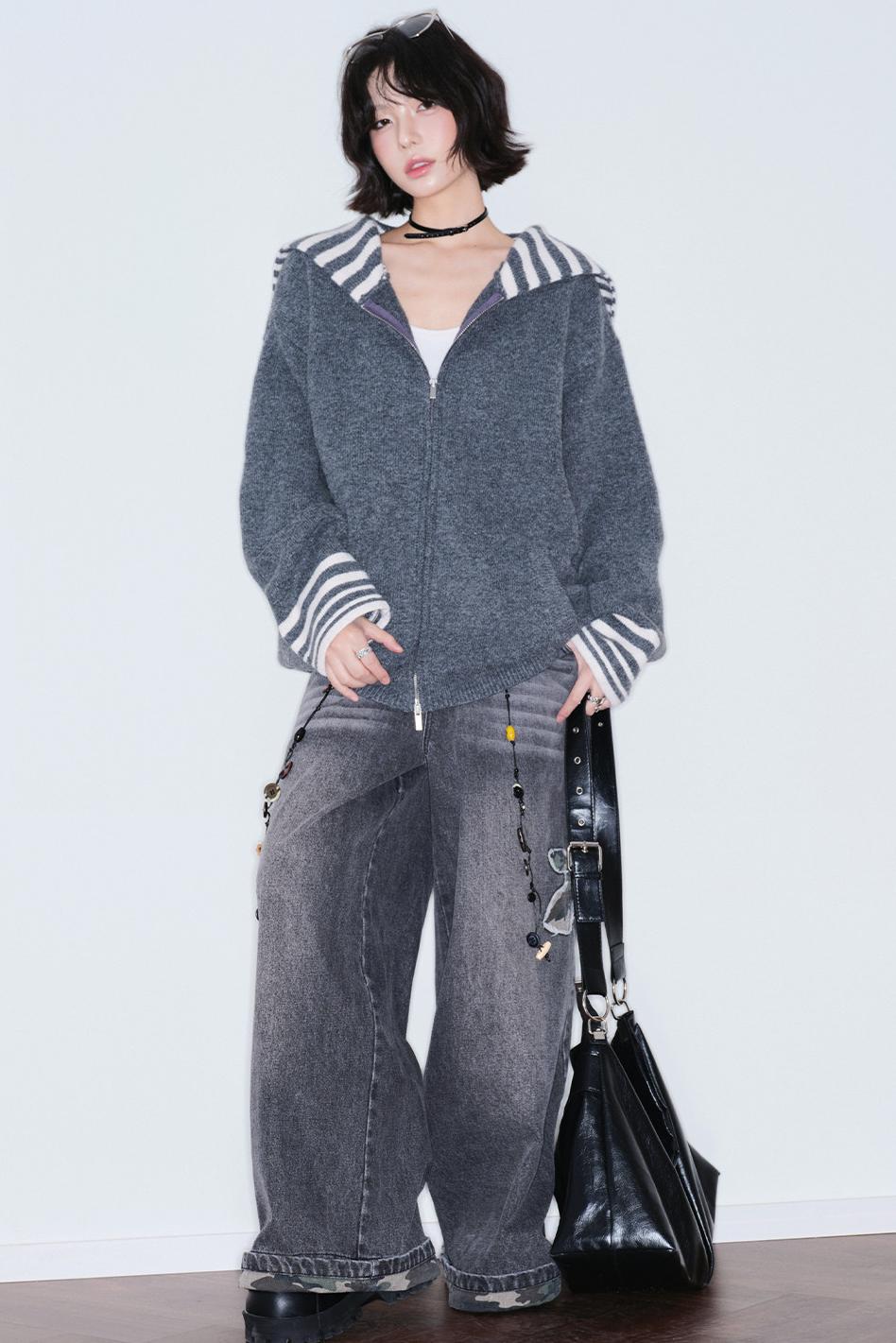 Striped Zip Knit Top