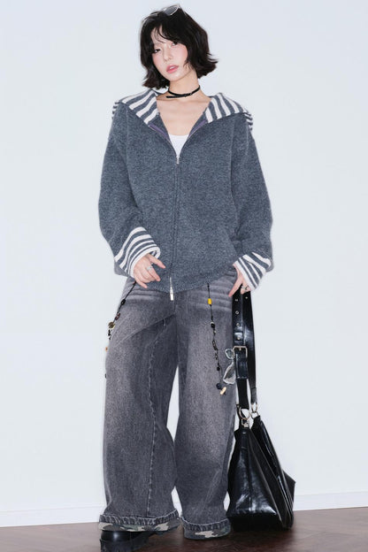 Striped Zip Knit Top