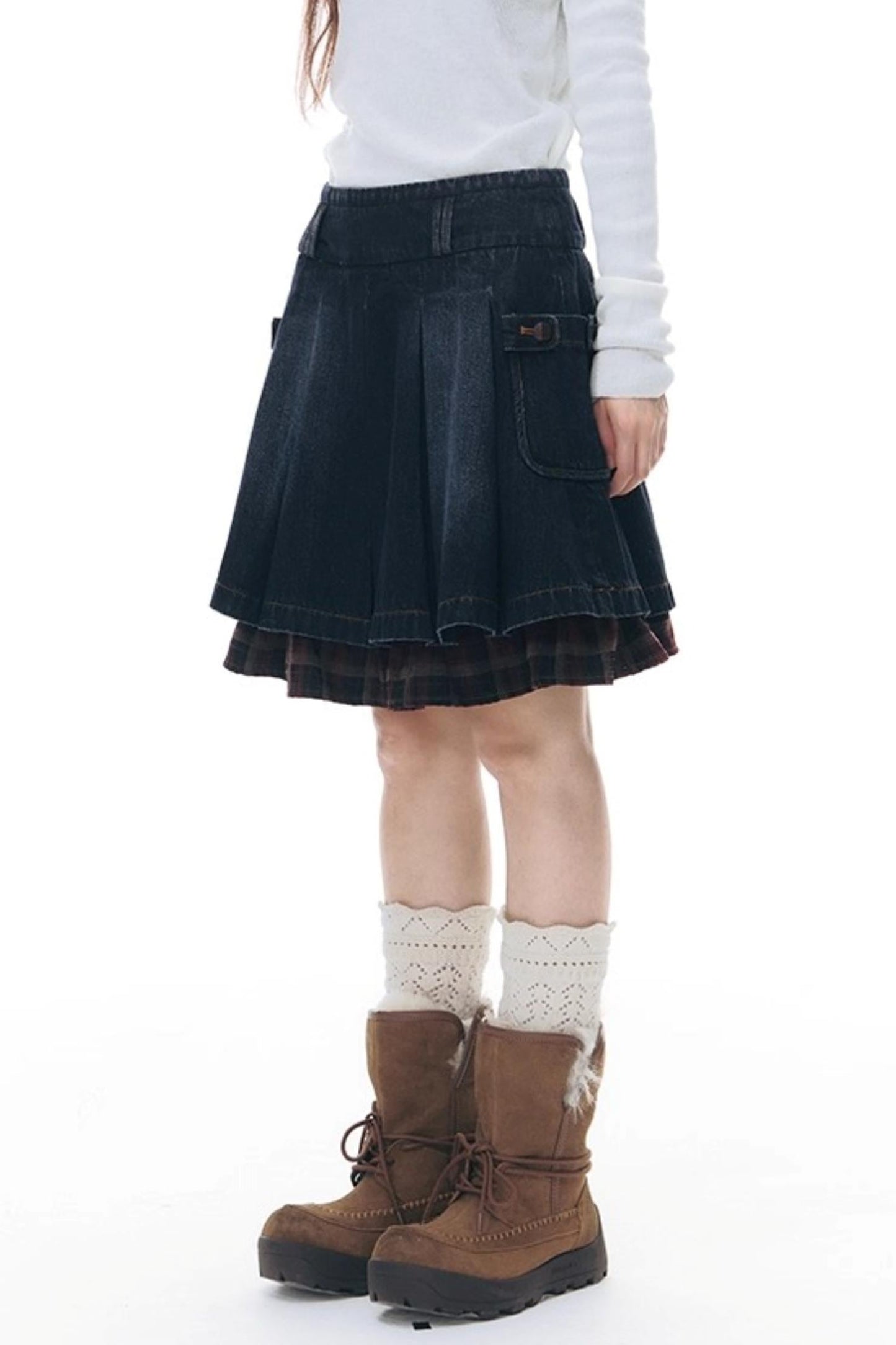 Fur Collar Denim Jacket + Skirt