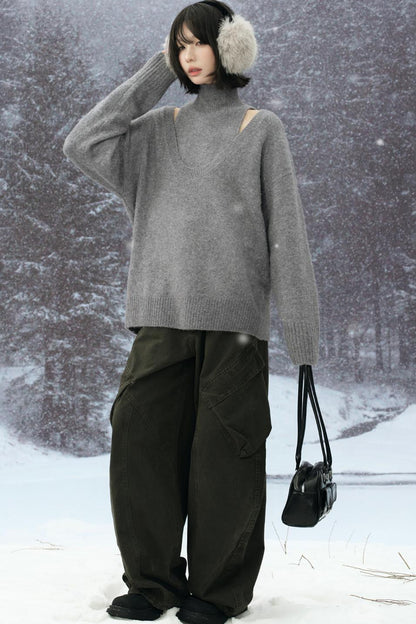 High Neck Layered Style Sweater Set