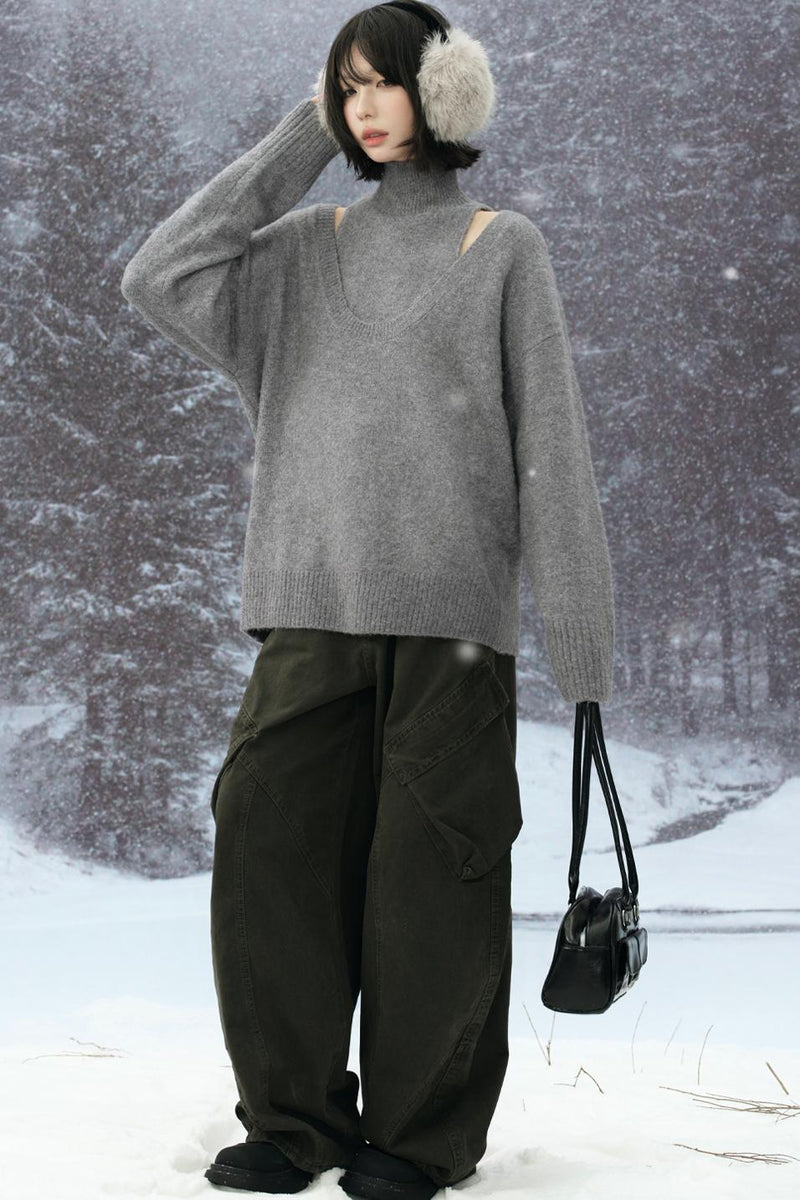 High Neck Layered Style Sweater Set