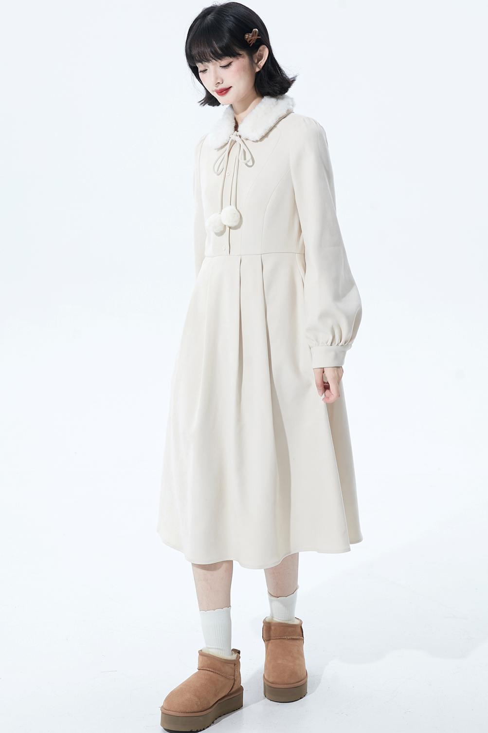 Fur Collar Sweet Retro Dress