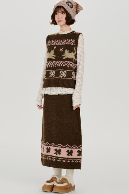 Retro Fair Isle Knit Vest + Skirt