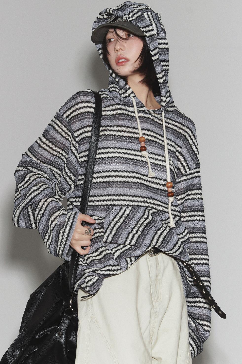 Gravity Striped Hooded Top