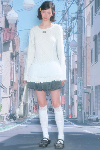 Lace Pleated Dot Top