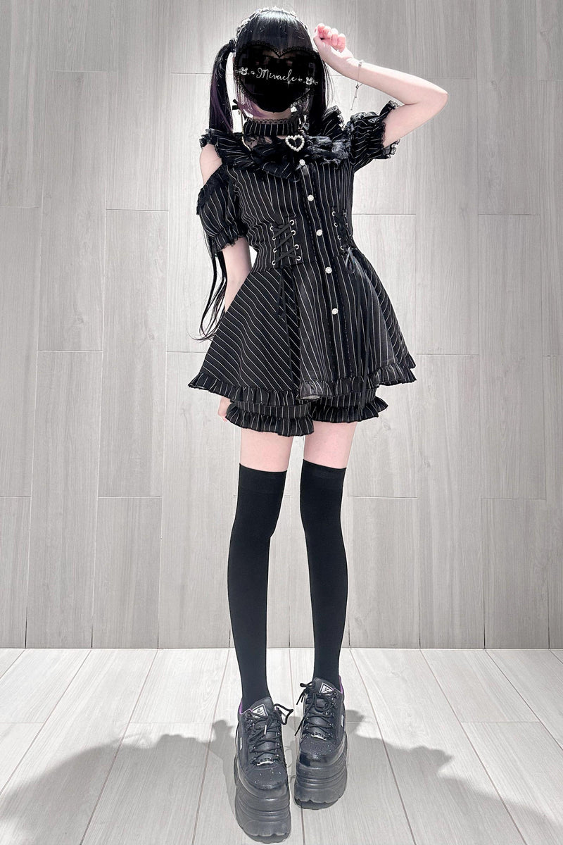 Black / Striped Gothic Lace Ribbon Dress Set