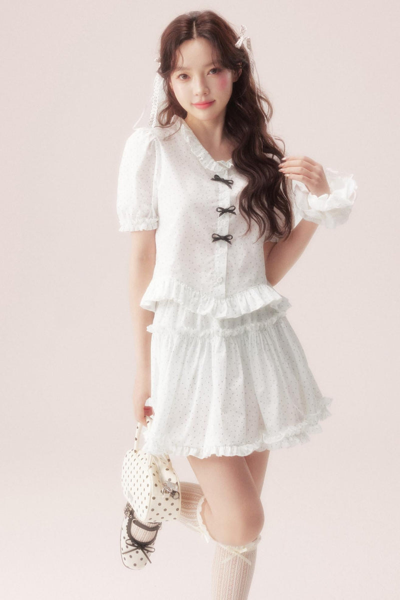 Polka Dot Bow Blouse Suit + Skirt