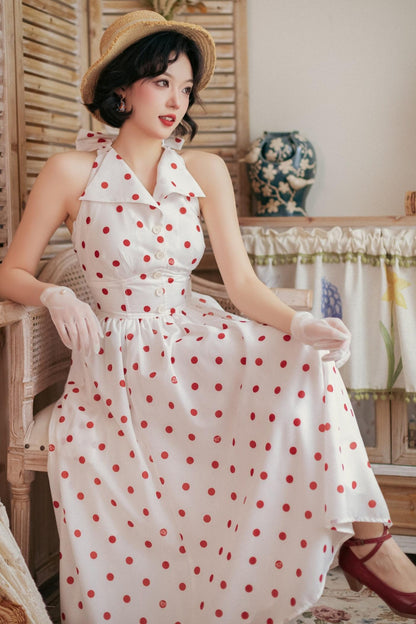 Retro Halter Neck French Flare Dress