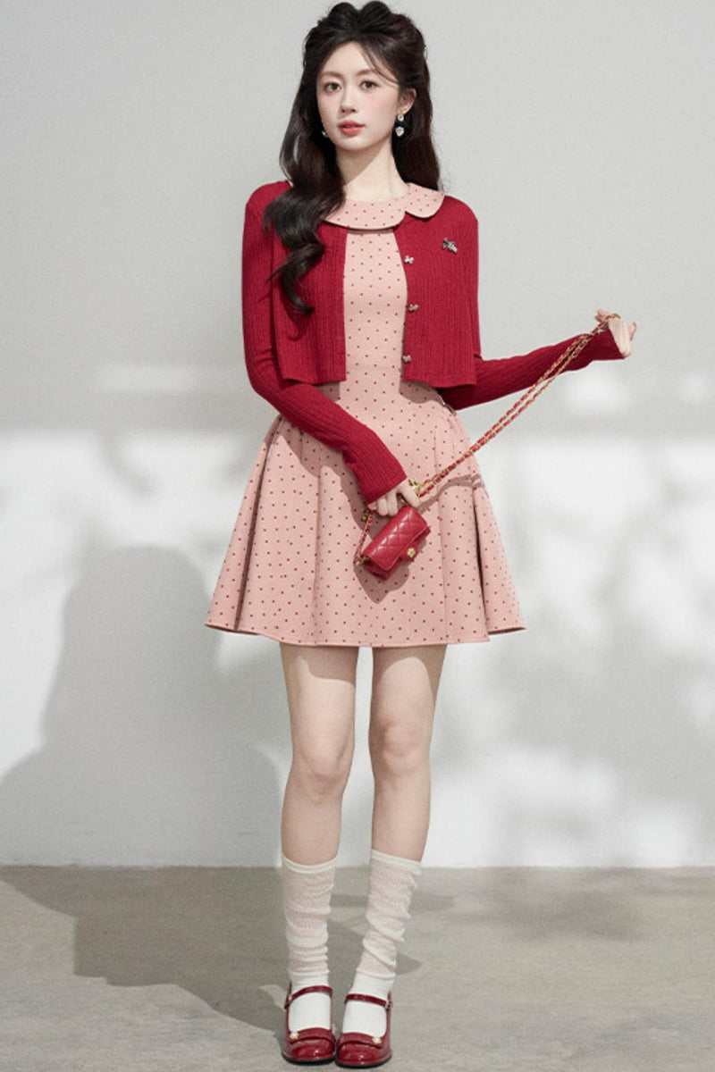 French Dot Dress + Cardigan