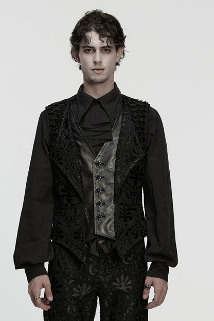 Black Long Sleeves V Collar Embroidery Gothic Vest