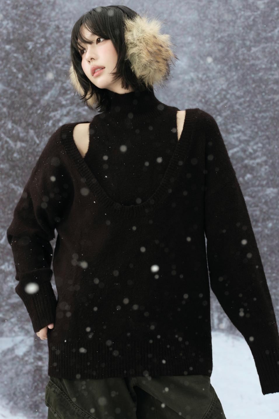 High Neck Layered Style Sweater Set