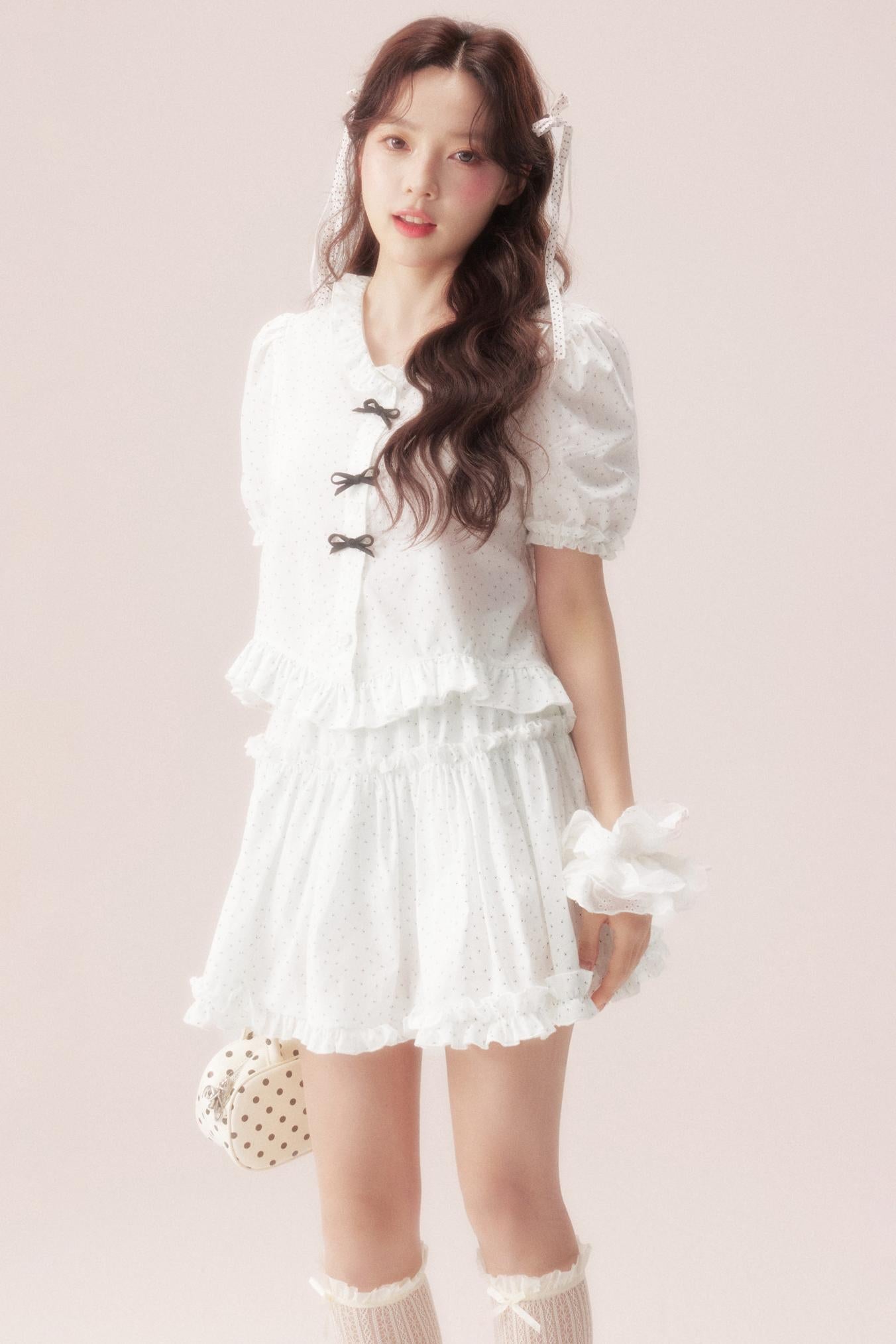 Polka Dot Bow Blouse Suit + Skirt