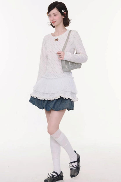Lace Pleated Dot Top