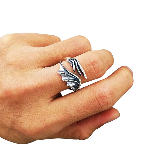Adjustable Ring of Evil Feather Wing / Gothic Jewelry of 925 Sterling Silver