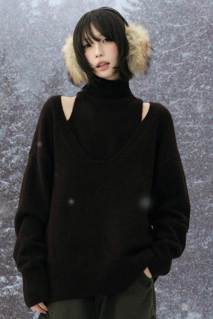 High Neck Layered Style Sweater Set