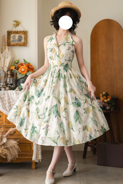 Retro Halter Neck French Flare Dress