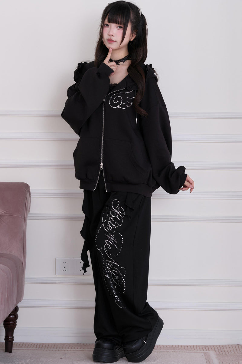 Lace Subculture Hooded Sweatshirt + Camisole + Shorts + Long Pants
