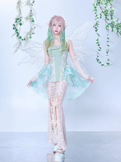 Fairy Fragrance Turquoise Green Tiered Suspender Dress