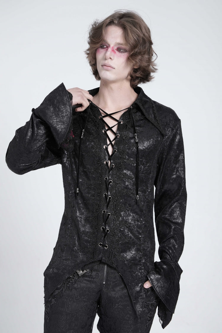 Black Long Trumpet Sleeves Lace-up Gothic Swallow-tailed Blouse