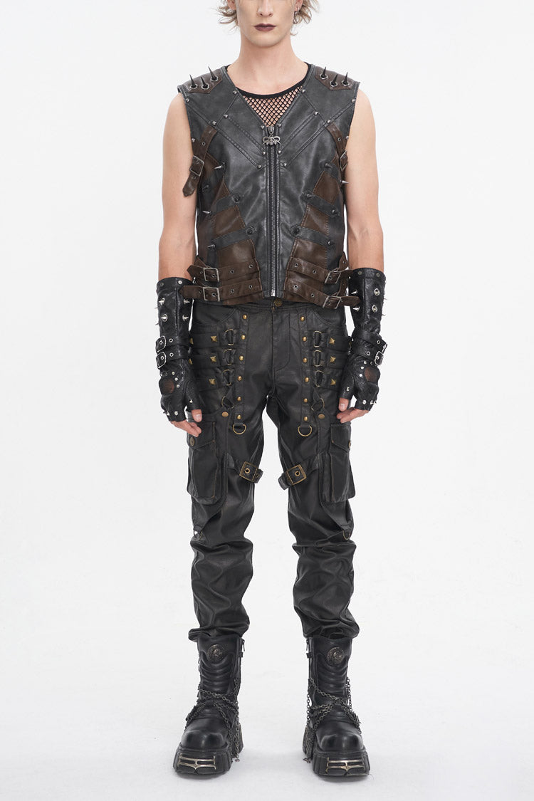 Black Studded Faux Leather Punk Vest
