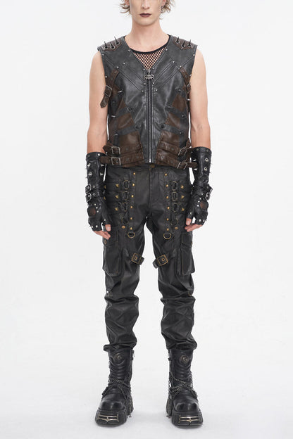 Black Studded Faux Leather Punk Vest