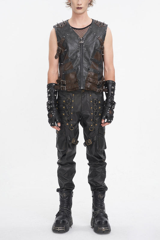 Black Studded Faux Leather Punk Vest