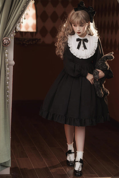 Black Long Sleeves Ruffle Bowknot Classic Gothic Nun Lolita Dress