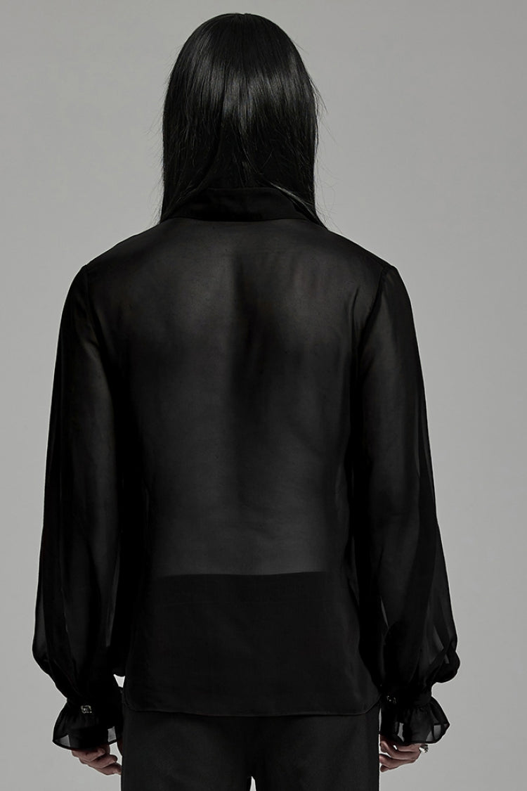 Black Lapel Collar Sheer Gothic Blouse