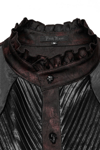 Black/red Stand Collar Long Sleeves Ruffle Pleated Gothic Blouse