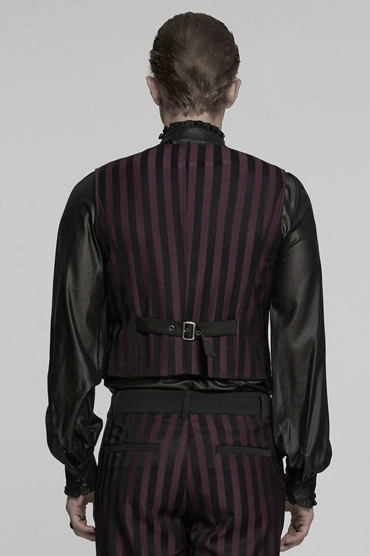 Black/red V Collar Sleeveless Striped Print Buckle Punk Vest