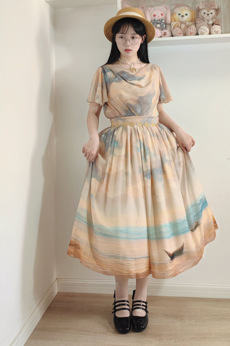 Marble Resort Chiffon Print Dress