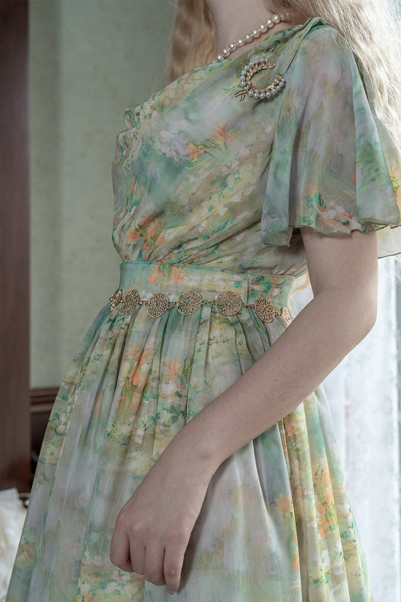 Marble Resort Chiffon Print Dress