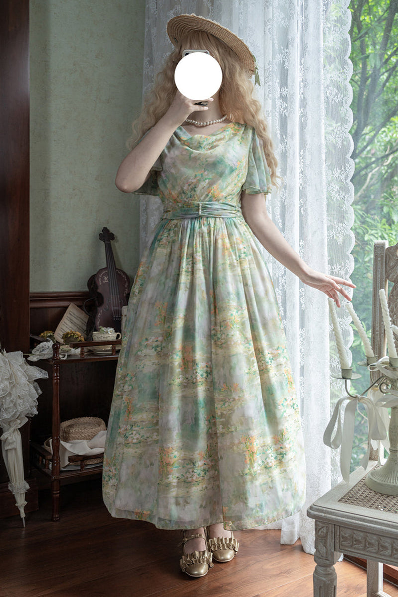 Marble Resort Chiffon Print Dress