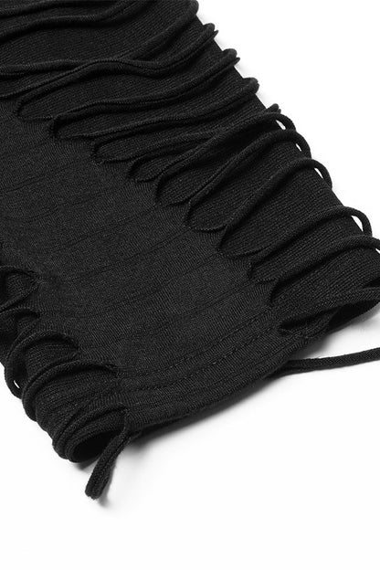 Black Round Collar Long Sleeves Double-layered Ripped Gothic Blouse