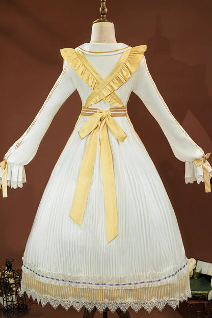 Yellow [identity V Toy Merchant Glimmer Within Reach] Triple-layered Print Ruffle Bowknot Classic Cosplay Lolita Dress Set