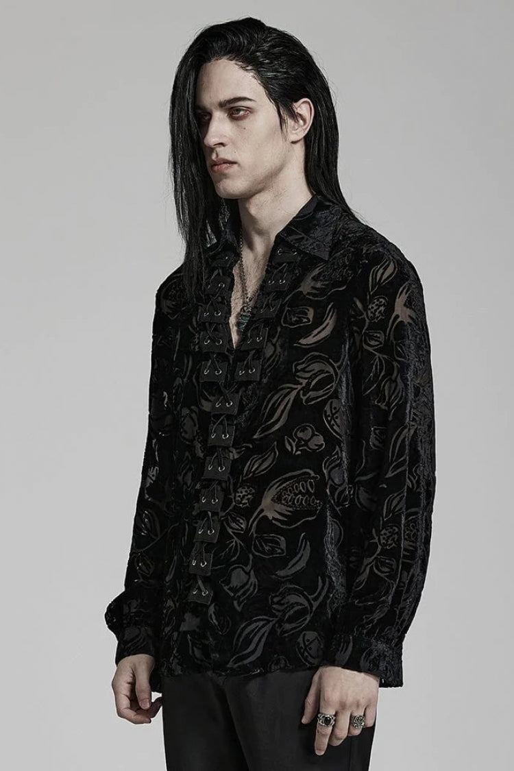 Piranha Print Lapel Collar Long Sleeves Gothic Blouse 2 Colors