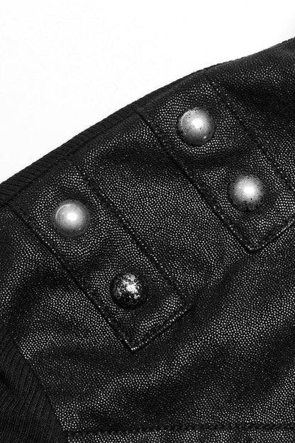 Black Lapel Collar Long Sleeves Stitching Steampunk T-shirt