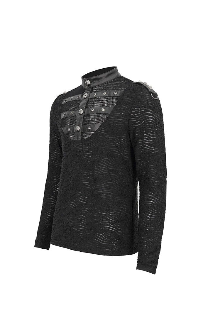 Black Stand Collar Mesh Splice Punk Shirt