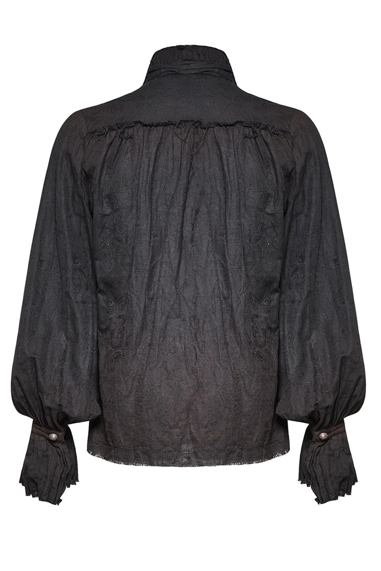 Black Long Lantern Sleeves Retro Metal Button Steampunk Tie Shirt