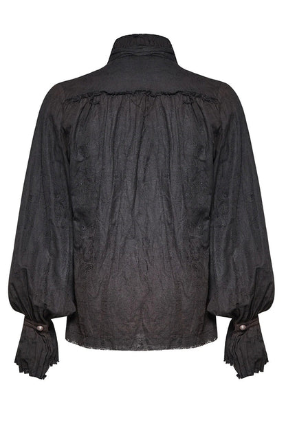 Black Long Lantern Sleeves Retro Metal Button Steampunk Tie Shirt