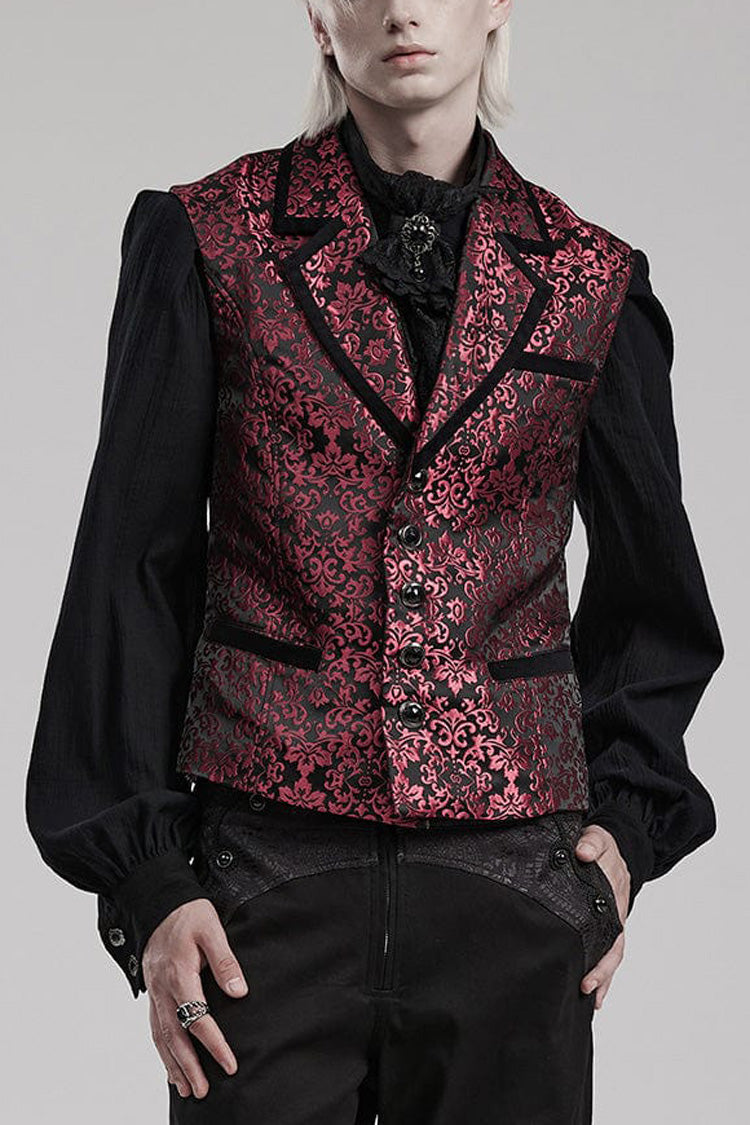 V Collar Sleeveless Print Gem Four Button Stitching Gothic Vest 2 Colors