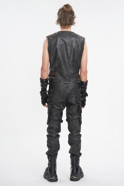 Black Studded Faux Leather Punk Vest