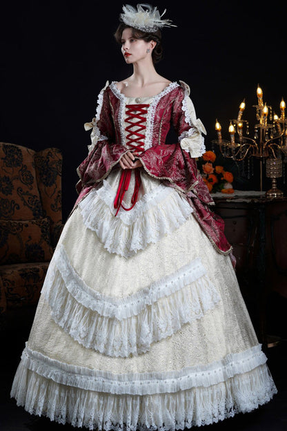 Wine/ivory Long Hime Sleeves Lace-up Classic Palace Lolita Victorian Dress